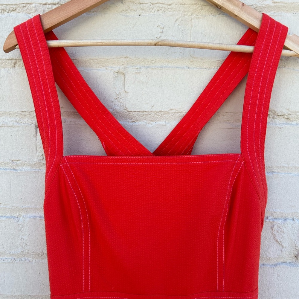 Anthropologie Maeve Alessandra Square Neck Cross-Back Zip Midi Dress Pockets 14 - Picture 13 of 16